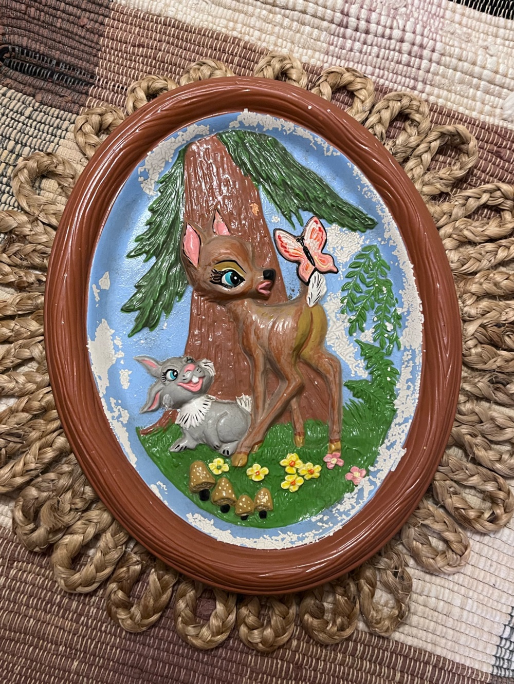 Vintage Disney Bambi & Thumper Oval Plaque